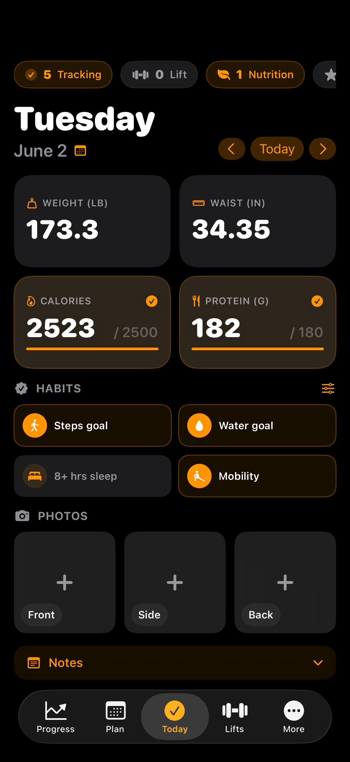 Fitness Tracker Today view screenshot